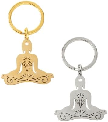 2Pcs Exquisite Buddhist Meditation Pendant Stainless Steel Keychain for Men Women Yoga Lover Key Chains Amulet Accessories image 2