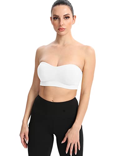 Gnowann Strapless Bra For Women Wirefree Non-Slip Silicone Bandeau Bra Seamless Padded Comfy Tube Top White M #TOP5