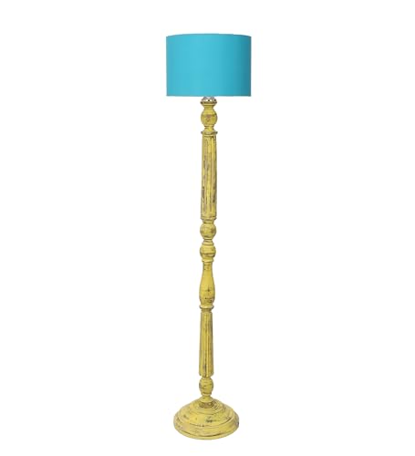 Image of tu casa Mango Wooden Floor Lamps with Aqua Shade for Home Decor, Bedrooms Corner, Living Room, Gifting, Diwali Decoration, Hall, Office, Study Room (Height: - 56 inch) - Bulb not Included