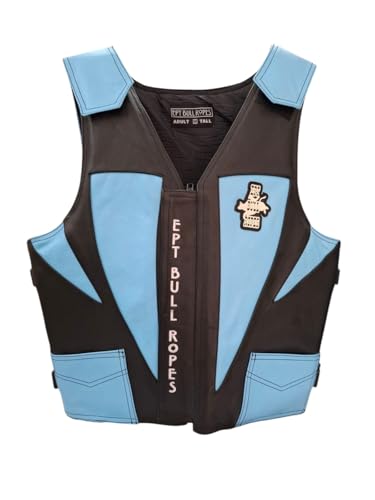 EPT Leather Bull Riding Vest v3.0 - Black & Blue Leather EPT Brand - Adult Large Sizes: (Small)