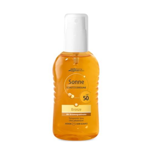 Sonne Schutz&Bräune Bronze Pump-Spray LSF 50 - Sonnenspray mit Bräunungsaktivator - zur Unterstützung der natürlichen Bräune - transparent - ohne Selbstbräuner - von medipharma cosmetics - 200 ml