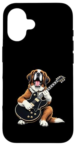 エレキギターを弾くセントバーナード犬 セントバーナードの恋人 スマホケース iPhone 16 用