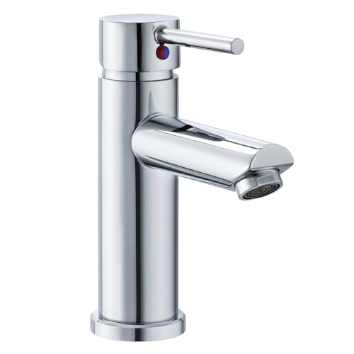 Image of Peppermint Bathroom Sink Taps Basin Taps Mono Single Lever Bathroom Mixer Tap 1 Hole, Modern Basin Mixer Tap with Hot and Cold Hoses,Stainless Steel, Chrome