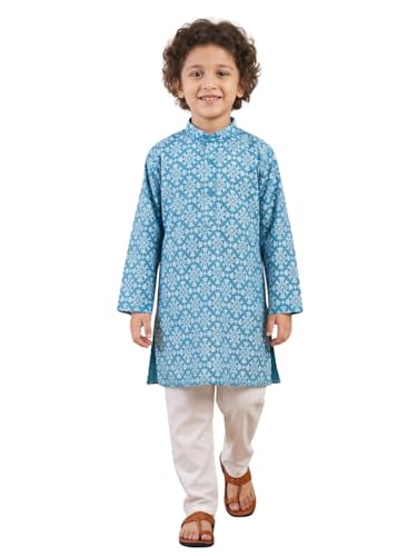 Image of AJ DEZINES Boys Cotton Full Sleeve Printed Kurta Pajama Set for Kids - Ethnic wear | Special Occasion & Traditional Outfit |Boys Kurta Pyjama Set - Regular Fit