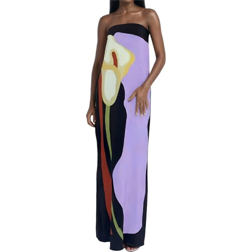 Image of Zwirelz Women Strapless Maxi Dress Boho Floral Print Flowy Long Tube Dress Off Shoulder Loose Beach Sundress