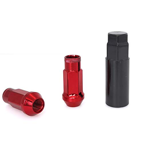 Image of Lug Nuts M12x1.5 Open End Wheel Nuts,Taper Acorn Seat, Forged Locknut Racing Nut 20 Set 2 Pieces Total 22 Pieces and 1 Nut Socket Key (Red, M12 x P1.5)