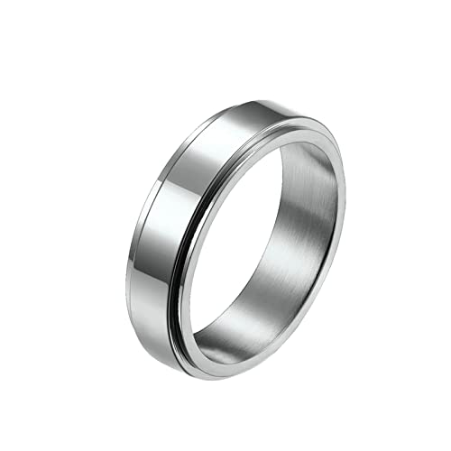 KnBoB 6 mm spinner ringar, silver enkel ångestring rostfritt stål fidget ring antistress ring för män, Rostfritt stål