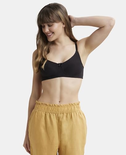 Image of Jockey 1615 Women's Wirefree Non Padded Super Combed Cotton Elastane Stretch Full Coverage Everyday Bra with Soft Adjustable Straps Black 38B