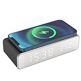 LovGuZu Wecker Digital mit 10W Fast Wireless Charger, Digitaluhr LED-Anzeige, 12/24 Stunden, mit Anzeige der Temperatur, 3 Separate Weckzeiten, Stromausfallsicherung