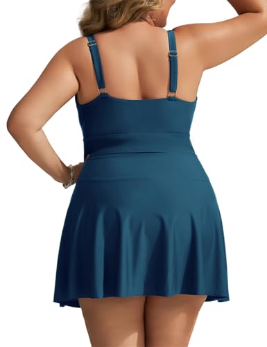 Hanna Nikole Women Plus Size Swimdress One Piece Swimsuit Tummy Control Twist Front Bathing Suit Ruched Skirted Swimwear2