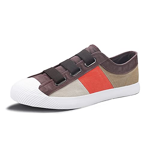 Men’s Low Top Canvas Walking Shoes,Slip on Casual Fashion Sneakers Retro Colorblock Casual Shoes