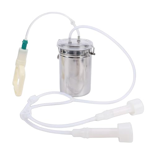 Ziegenmelkmaschine, 2L Manuelle Melkmaschine Ziegenmelkgerät mit Edelstahlflasche, Schafkuh-Handvakuumpumpe Ziegenkuhmelkmaschine