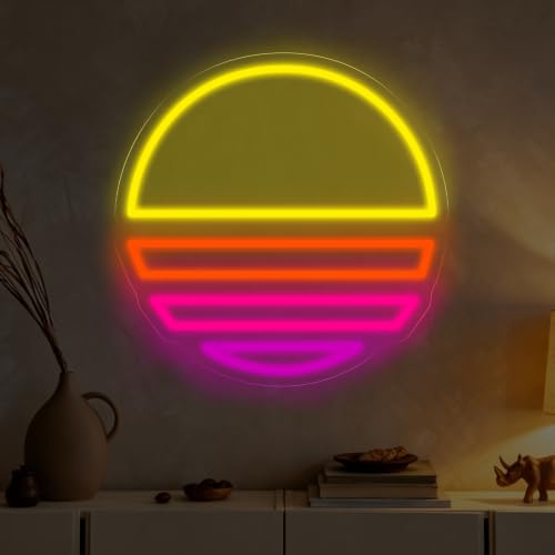 Image of Vaporwave Neon Sign Sunset Vibrant LED Light | Colorful USB Powered Dimmable Home Wall Art Room Decoration Office Decor 13 inchx13 inch