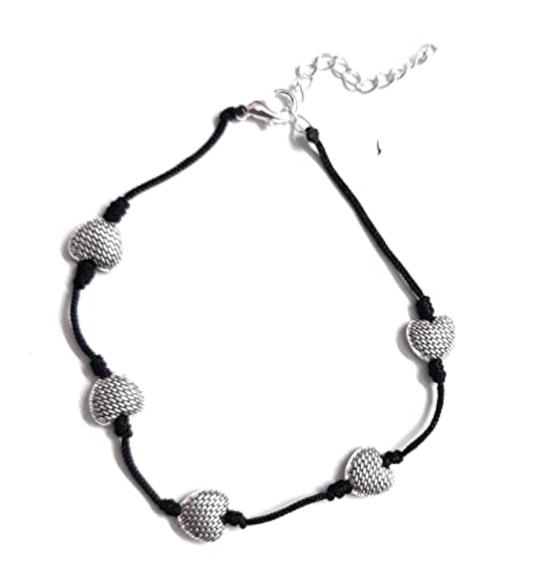 Trendy Black Thread & Silver Beads Hanging Anklet for Girls