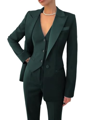 Women's Suiting 3 Piece Suit for Women Business Solid Peaked Lapel Suit Blazer Pants Set Office Lady Outfits Suits3