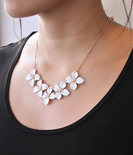 Pomina Floral Flower Bib Necklace Fashion Statement Floral Collar Short Necklace For Women (Flower Bib- White) #TOP7