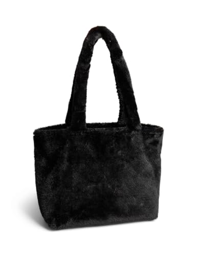Pcjanice Fur Shopper PIECES noir - Sac fourre-tout ultra doux en fausse fourrure tendance