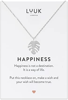 LUUK LIFESTYLE Stainless steel necklaces for women with pendant and Happiness card, lucky charm, friendship gift, women's jewellery, trendy gift idea for her, silver, gold and rose