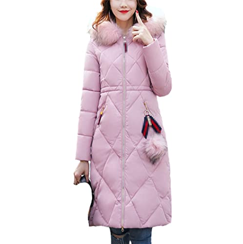 Veste d'hiver pour femme grande taille rose XL avec col en fourrure à manches longues