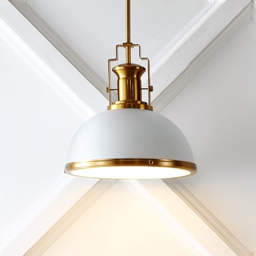 Image of JONATHAN Y Homer Industrial Dome Pendant 13 inch, White /Brass Gold