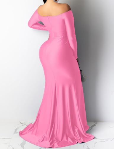 Image of Womens Off Shoulder Sexy V Neck High Split Long Maxi Dress, Formal Cocktail Party Evening Gown Mermaid Dress