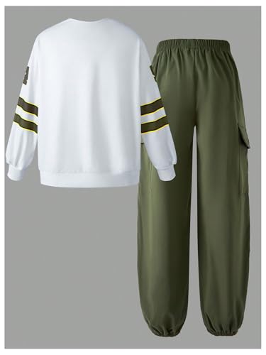 Image of SweatyRocks Girl's 2 Piece Outfits Jersey Y2K Baggy Shirts Graphic Sweatshirt and Cargo Pants Set