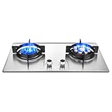 Propane Stove,2 Burners Portable Propane Stove,Stainless Steel Gas Cooktop,Maximum 17742.4BTU for Home Kitchens, Restaurants and Food Trucks (Color : NG, Size : Style 2)
