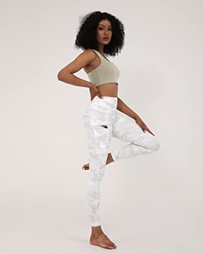 Ododos Women's 7/8 Yoga Leggings With Pockets, High Waisted Workout Running Sports Tights Athletic Pants-Inseam 25", White Camo, Small #TOP4