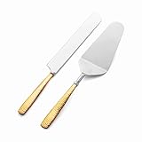 simca 1100 bleu Lot de 2 pièces Ensemble couteau et pelle à gâteau de mariage en acier inoxydable martelé à la main de qualité supérieure avec poignée en laiton doré pour fête à la maison, Noël, anniversaires de mariage, pâtisserie