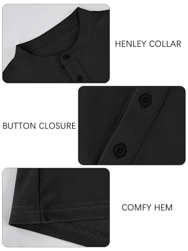 Crastimo Men's Henley Shirts Short Sleeve High Elasticity Ribbed Waffle Knit Stretchy Soft Texture Fabric Regular Fit 3 Buttons Summer Dress Black M — view 5