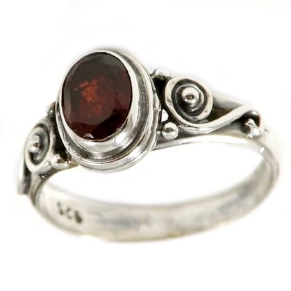 JEWELSTREZORO Anello a fascia in argento Sterling 925, da uomo e da donna, gioiello fatto a mano TSR192, 70 (22.3), metallo prezioso Gemma, Granato sfaccettato