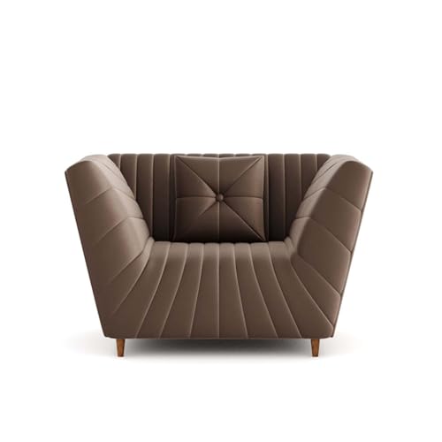 Image of Amazon Brand - Solimo Corell Tufted Velvet Fabric 3+1+1 Seater Sofa for Living Room Furniture (Brown)|3 Year Warranty
