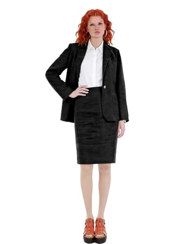 Linen Women's 2 Piece Skirt Set Formal Casual Long Sleeve Blazer and Skirt Linen Suit for Women Summer Black