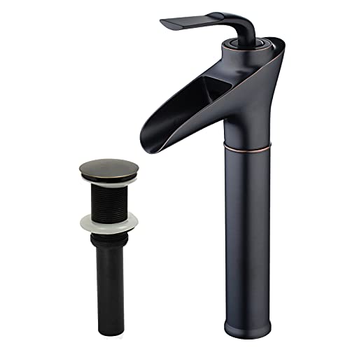 Modern Waterfall Lavatory Bathroom Faucet Tall Deck Mount One Handle Single Hole Vessel Mixer Tap Plumbing Fixtures Unique Designer Oil Rubbed Bronze #TOP11