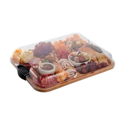 Farberware Build-A-Board Bamboo Cutting Board with Built-In Compartments & Clear Locking Lid, Black Handles – Charcuterie, Snack Tray, Food Prep and Serving Platter