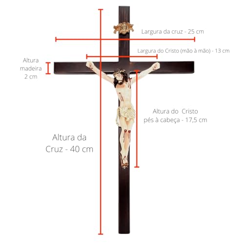 Crucifixo de Parede Madeira Slim com Cristo em Resina 40 cm