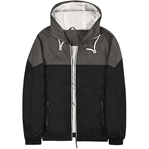 SUNDAY ROSE Men's Waterproof Jacket Breathable Windbreaker Hooded Windbreaker Windproof Rain Coat Shell for Outdoor Grey Black size M Cover