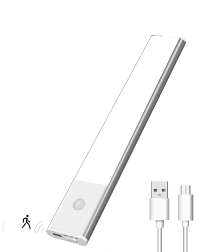 YESTREE Luz de Armario, aluminio con Sensor Movimiento1100mAh Recargable Luz Nocturna Lampara LED Adhesiva para Emergencia, Gabinete, Pasillo, Sótano,Cocina, Garaje Utra duración