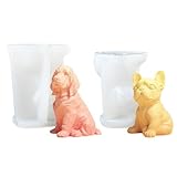 Ashuxxn Lot de 2 moules en silicone 3D en forme de chien   Moule à bougie 3D en silicone   Motif chien mignon   Pour décoration de gâteau, chocolat, savon, cire de soja, bougies