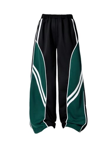 OYOANGLE Girl's Color Block Striped Hip Hop Track Pants Elastic Waist Wide Leg Sweatpants Y2K Baggy Trousers