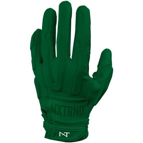 Nxtrnd G3 Pro Padded Football Gloves, Sticky Padded Receiver & Lineman Gloves (Dark Green, Medium)