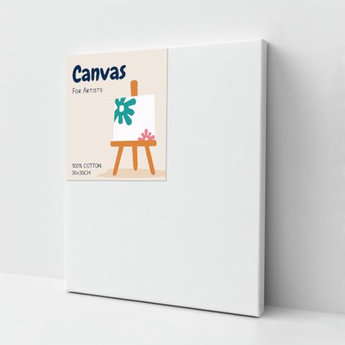 Lienzo para Pintar 30x30 cm 280 g/m² – Canvas 100% Algodón con Bastidor de Madera 1,5 cm, Imprimado, para Acrílico, Óleo y Técnicas Mixtas