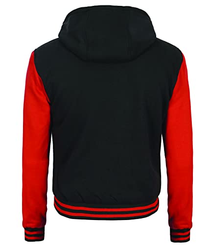 Decrum Hooded Varsity Jacket Men - High School Letterman Bomber Style Baseball Jackets For Men (N) | [40071024] Plain Red Sleve, L #TOP3