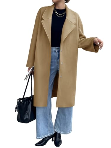Image of Cicy Bell Womens Long Fall Pea Coat Casual Slim Fit Notched Collar Trench Coats Single Breasted Jacket