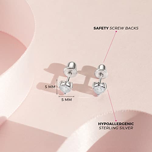 925 Sterling Silver Girls CZ Heart Hypoallergenic Safety Screw Back Earrings - Adorable 5mm Heart Earrings for Young Girls - Great Jewelry for Everyday Wear for Toddlers to Teens4