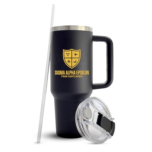 Sorority Shop Sigma Alpha Epsilon Fraternity 40oz Tumbler with Handle - Quality Engraved Tumbler for Fraternity Brothers - Insulated Tumbler to Keep Your Drinks Cold or Hot for Hours