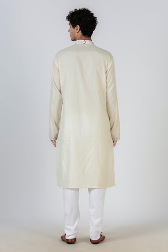 Image of BE ACTIVE Men's Cotton | Regular Fit Casual Mandarin Collar | Long Length Full Sleeves | Embroidered Indian Kurta