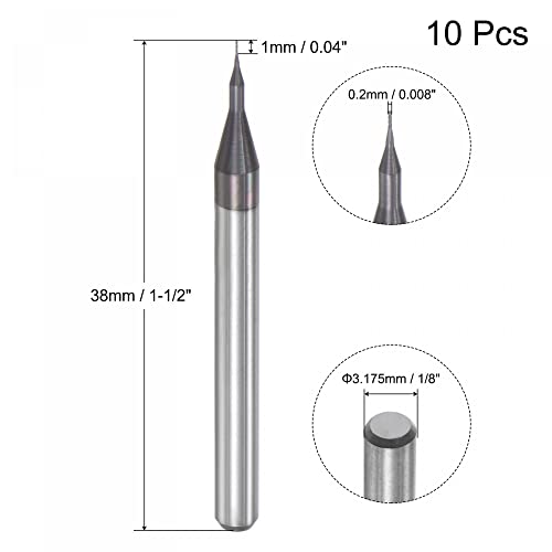 Image of uxcell End Mill CNC Router Bits, 0.2mm x 1mm 1 /8 inch Shank Diamond Film Coated Carbide Engraving Bit Milling Cutter Right Hand for PCB Plastic Fiber Wood 10pcs