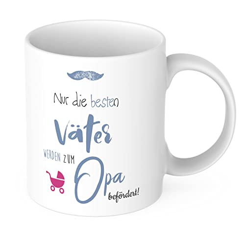 Tasse Nur die besten Väter werden zum Opa befördert! Kaffeetasse zum Schwangerschaft verkünden Geschenkidee für Papa/Opa Keramiktasse beidseitig bedruckt (330 ml)