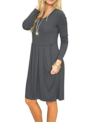 TODOLOR Women 2021 Casual Long Sleeve Ruched Layer Fall Informal Maxi Dress for Work Gray Small S